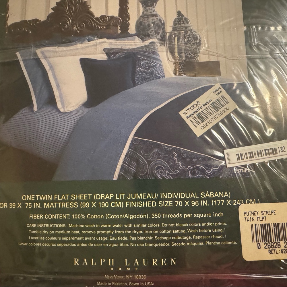 Ralph Lauren Putney Paisley Navy and White Twin Sheet Set